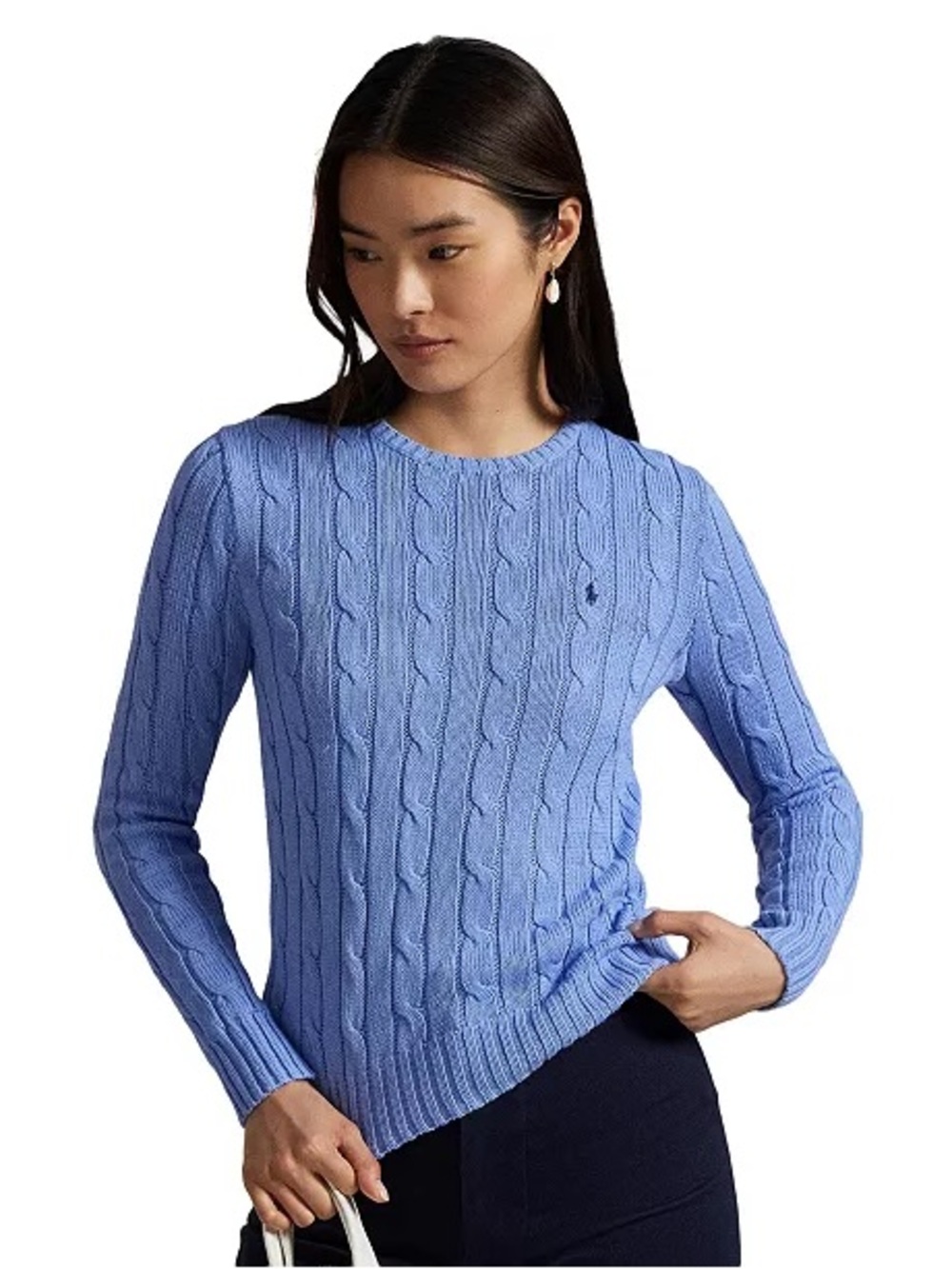 Polo Ralph Lauren Cable-Knit Cotton Crewneck Sweater New Litchfield Blue XS